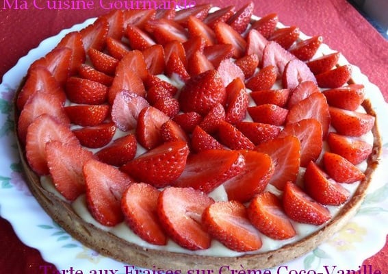 Tarte aux fraises sur crème coco-vanille