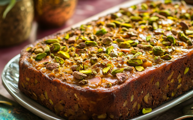 Cake jambon, parmesan et éclats de pistache