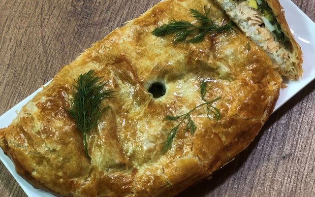 Koulibiac au saumon et riz citronné