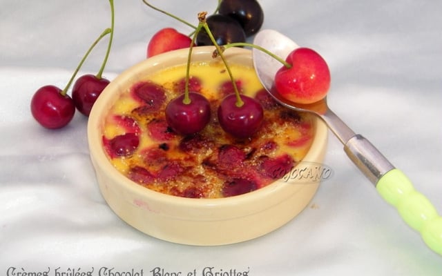 Crèmes brûlées griottes chocolat blanc