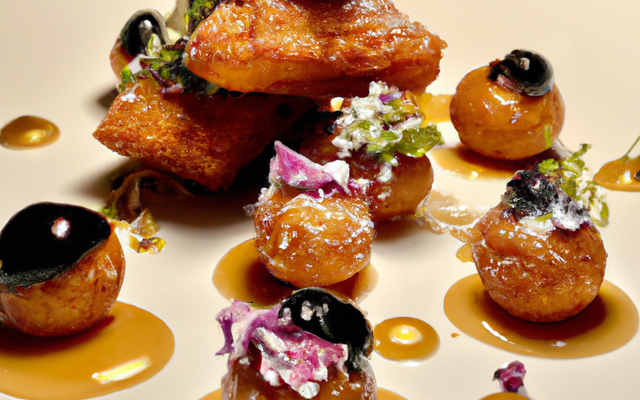 Les perles de vendange et foie gras sur beignets dorés