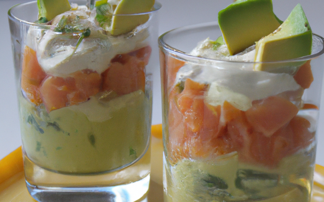 Verrines de saumon et sa crème d'avocat
