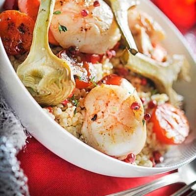 Saint-Jacques aux épices de Noël, salade de boulgour