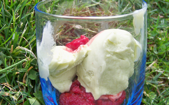 Glace à l'avocat et aux framboises