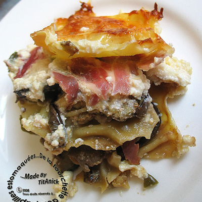 Lasagnes d'aubergines et de poivrons à la brousse et au jambon cru