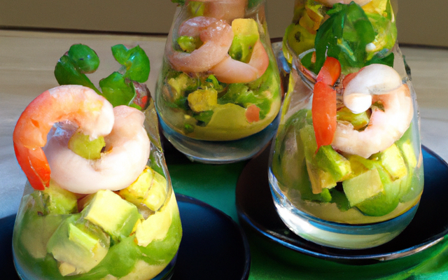 Verrines à l'avocat, concombre et crevettes