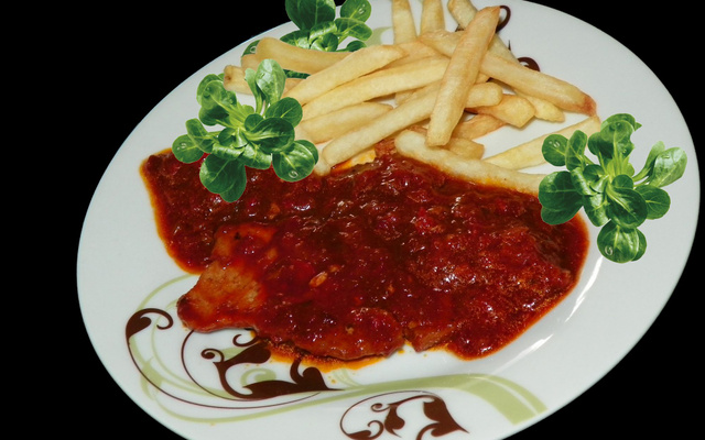 Mincerettes de porc, fondue de poivron au sirop d'érable