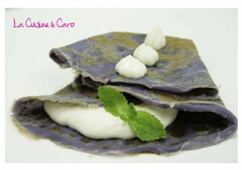 Crêpe à la violette et sa crème mentholée