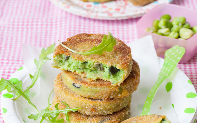 Galettes de fèves et aubergines confites