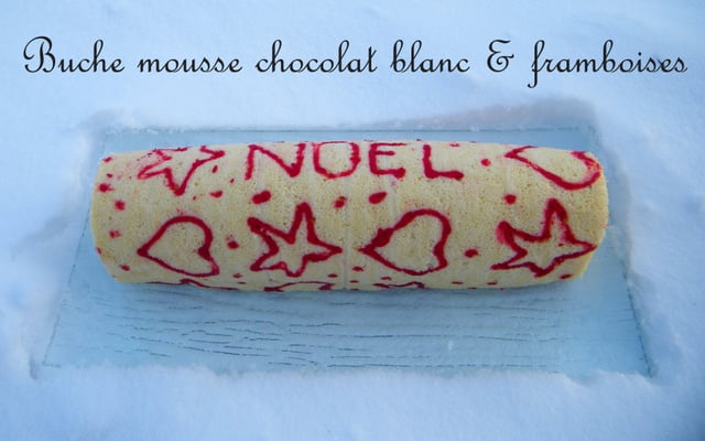 Biscuit roulé, mousse chocolat blanc & framboises