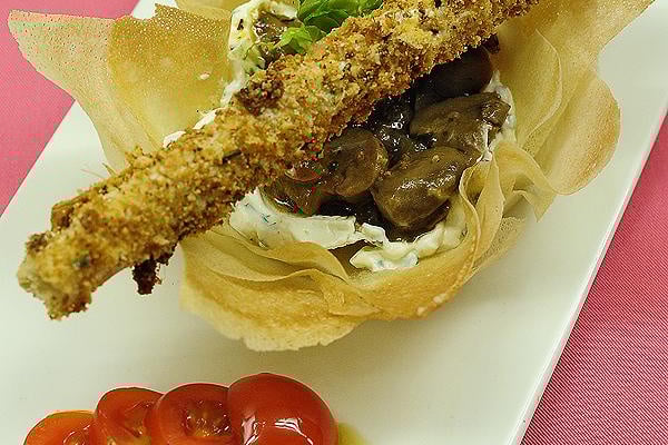 Croustillant de champignons aux aubergines grillées