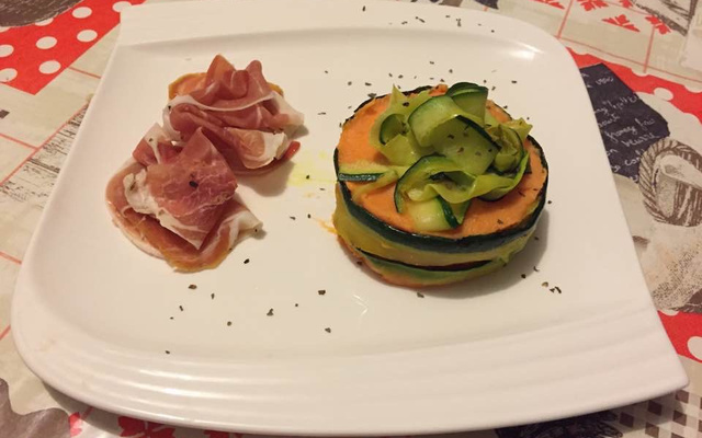 Duo de patates douces et courgette avec son jambon de pays