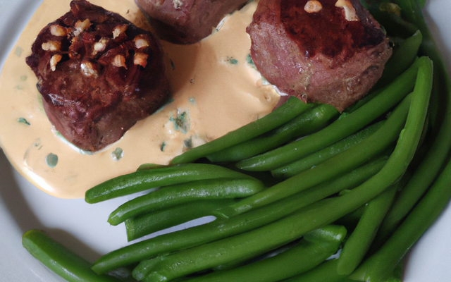 Tournedos accompagnés de ses haricots verts et sa sauce roquefort