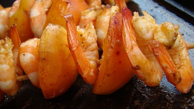 brochettes crevettes/abricots tandoori