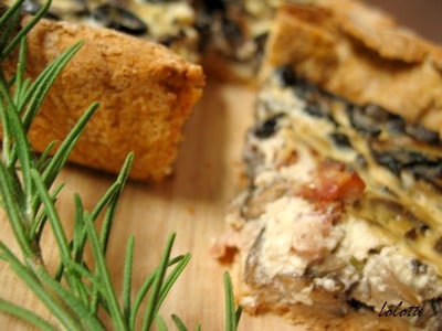 Quiche au lait ribot, champignons, lardons, boursin