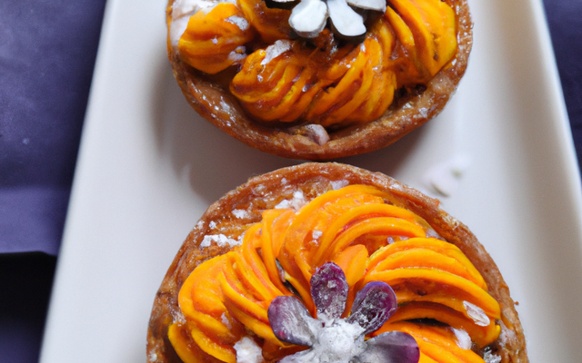 Tartelette sablée au safran, carotte et orange, sorbet carotte