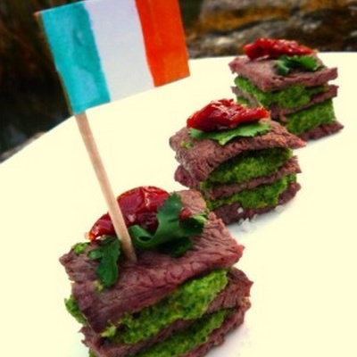 Feuilletés de bœuf au pesto de roquette