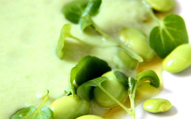 Velouté aux édamames, lait de coco et citronnelle