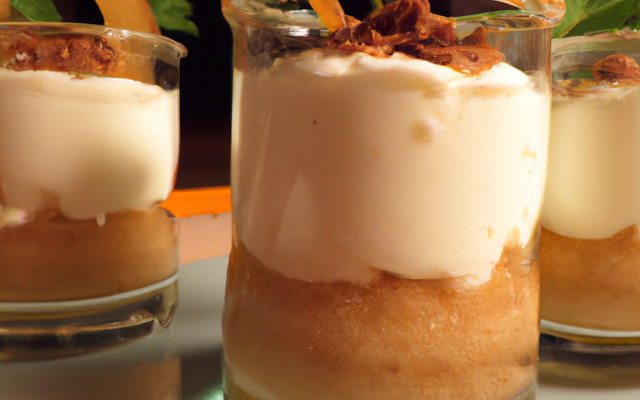 Verrine gourmande de gariguettes sur douceur au marron et à la poire