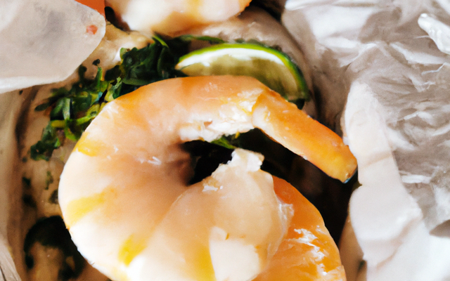 Papillote de saumon à l'orange et aux crevettes grises
