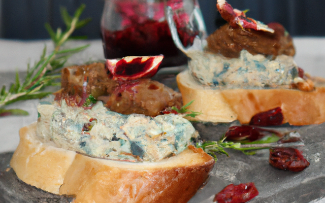 Rillettes de Roquefort aux fruits secs sur toasts de pain d'épice