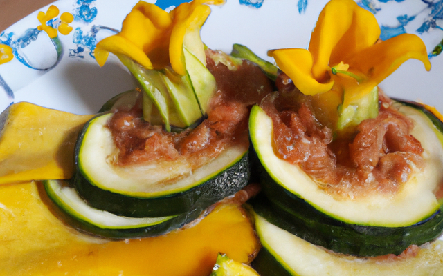 Courgettes sur lit de ravioles