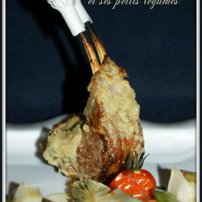 Carré d'agneau gratiné au Roquefort et ses petits légumes