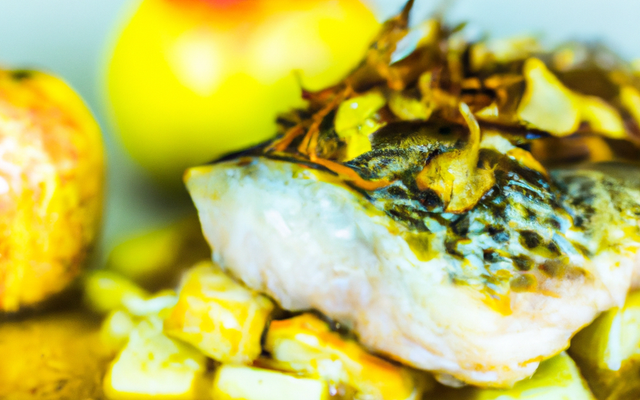 Filet de dorade en écailles de pommes, jus réduit de cidre