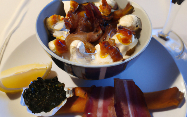 Lardons de moules, chutney de pomme au cidre, crème de camembert