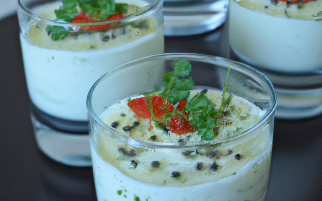 Verrines fromage blanc aux fines herbes et coulis de poivrons