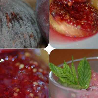 Prunes et figues rôties au miel accompagnées de leurs granité de figue à la menthe