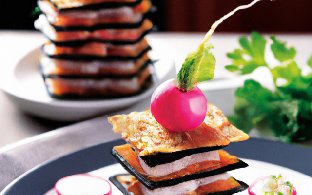 Mille-feuilles de radis noir aux rillettes de saumon