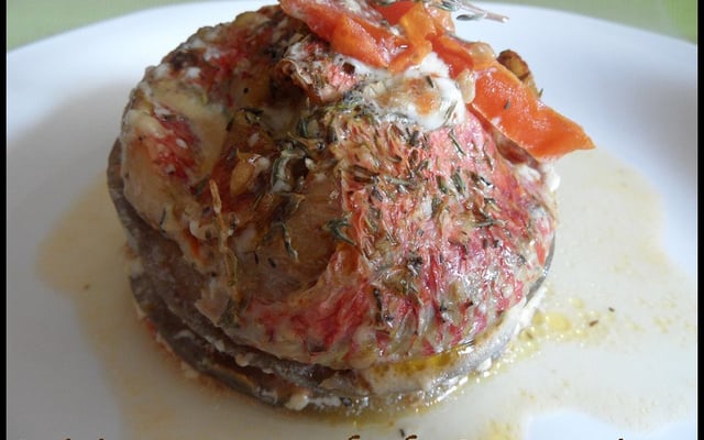 Emincé de tomates et d'aubergines aux rougets