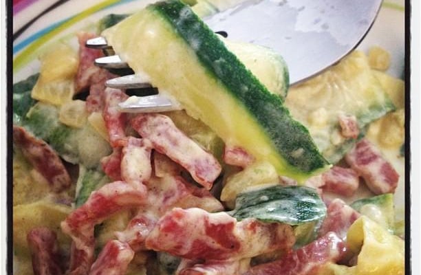 Tagliatelles de courgettes aux lardons et mascarpone