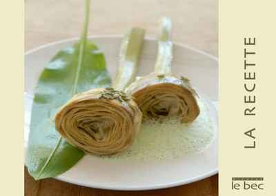 Artichauts petit bouquet en bouillon de verveine fraîche