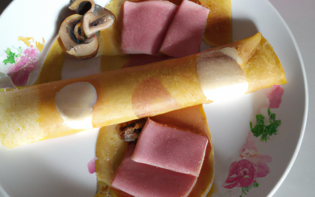 Crêpes roulées aux champignons et jambon