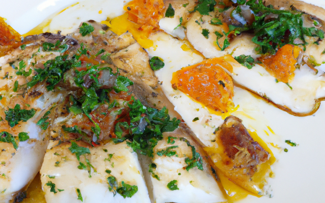 Filets de turbot à l'étouffée, écorces d'oranges et coriandre fraîche