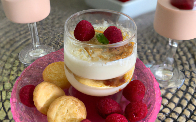 Verrine litchi, framboise et biscuits roses de Reims