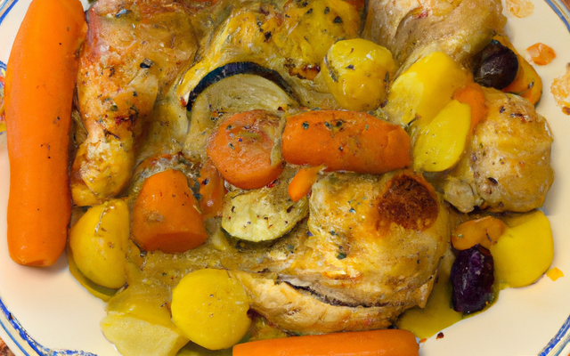 Poulet au four traditionnel accompagné de légumes