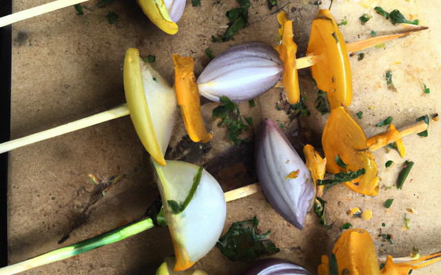Brochettes de petits oignons nouveaux