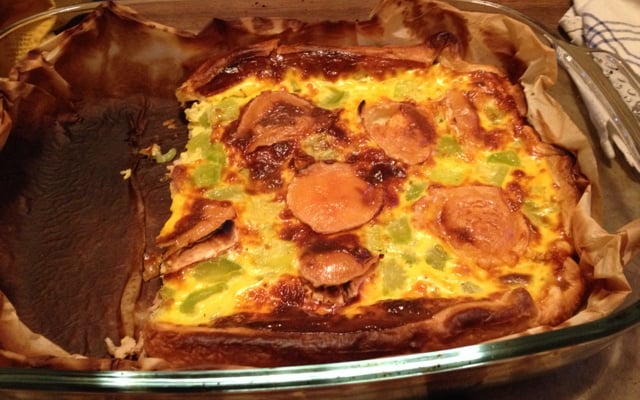 Tarte légère jambon , courgettes et chèvre gratiné