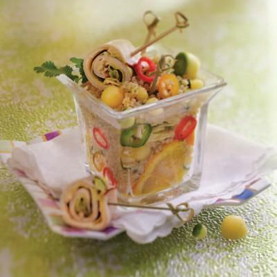 Salade de quinoa aux petits légumes et Cantal Jeune