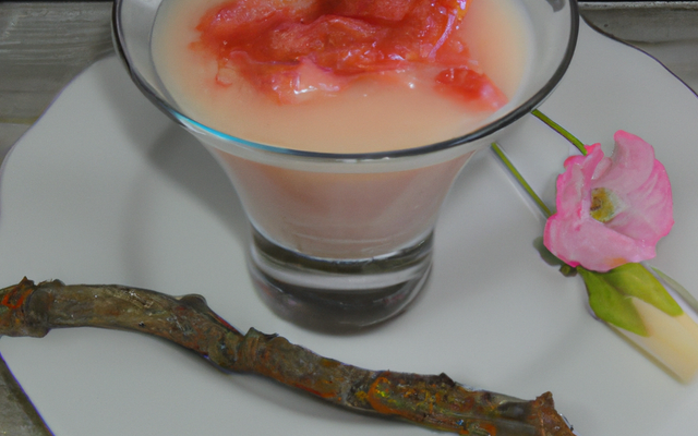 Crème de pays à la rose, compotée à la rhubarbe