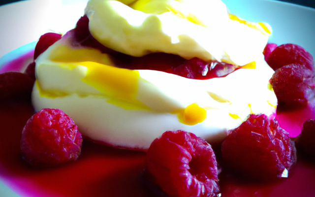 Crème de mascarpone au citron et coulis de framboises