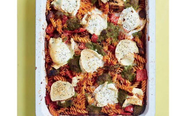 Fusilli chèvre pesto du livre "Hop au four !"