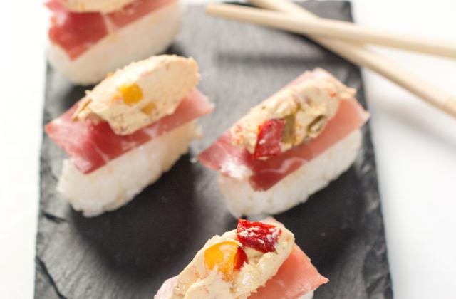 Sushis au jambon cru et à la Tartinade aux 3 poivrons Apérivrais - Photo par Chef Damien