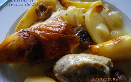 Poularde rôtie au four, boudin blanc et marrons - Photo par Yvelise