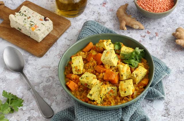 Dahl de lentilles corail, patate douce et tofu épinard noisette - Photo par Silvia Santucci