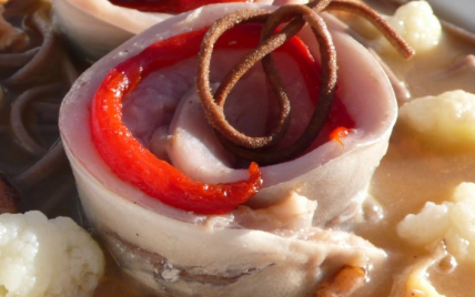 Maquereau poché, crevettes grises, bouillon de cidre et chou fleur - Tiuscha-blog Saveur Passion