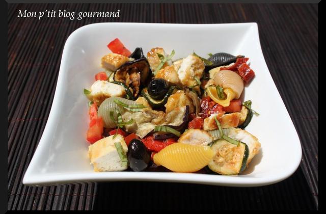 Salade de légumes grillés et poulet caramélisé à la moutarde - Photo par marycom